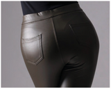 Leggings ecopelle felpato da donna coprente termico Eletta Milano EL14135 tasche