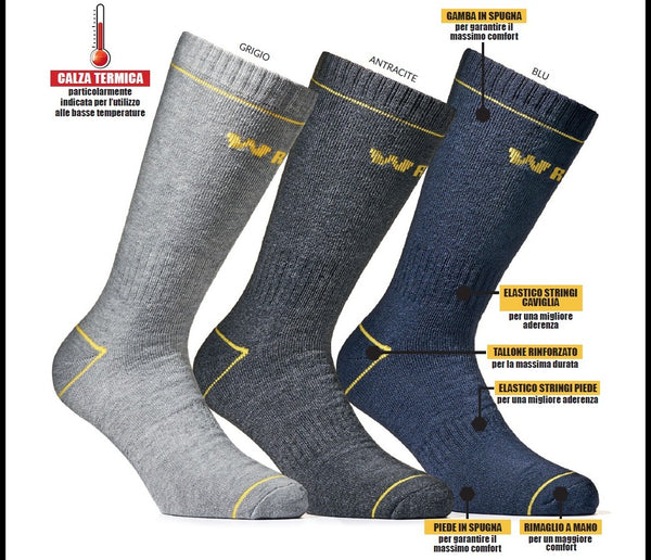 Wrk - 3 paia calze calzini uomo da lavoro corti rinforzati cotone felpato termico 06