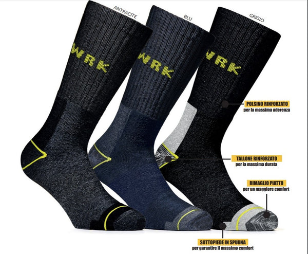 Wrk - 6 paia calze calzini uomo corti da lavoro rinforzati cotone anti infortunistica