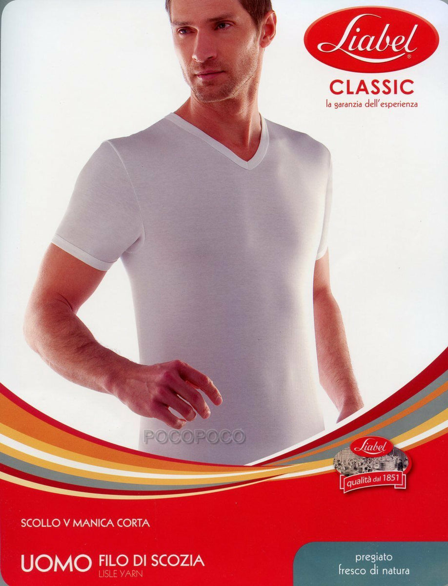 Liabel Maglia intima da uomo collo a V mezza manica corta cotone fil