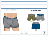 3 Boxer da uomo cotone elasticizzato con elastico esterno Pierre cardin placed