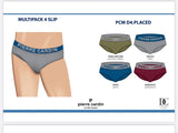 4 Slip da uomo cotone elasticizzato con elastico esterno Pierre cardin placed