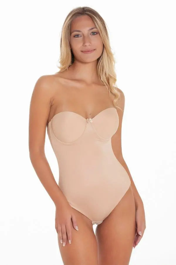 Classic Lady Body Contenitivo In Pizzo – Senza Ferretto, Coppe C/D, Pannello Rinforzato Pancia Piatta, Microfibra Cotone - 2