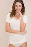 Maglia mezza manica da donna scollo rotondo lana seta Madiva SARA intima collo