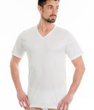 Maglia scollo a V da uomo mezza manica cotone filo di scozia T-shirt La Furlana